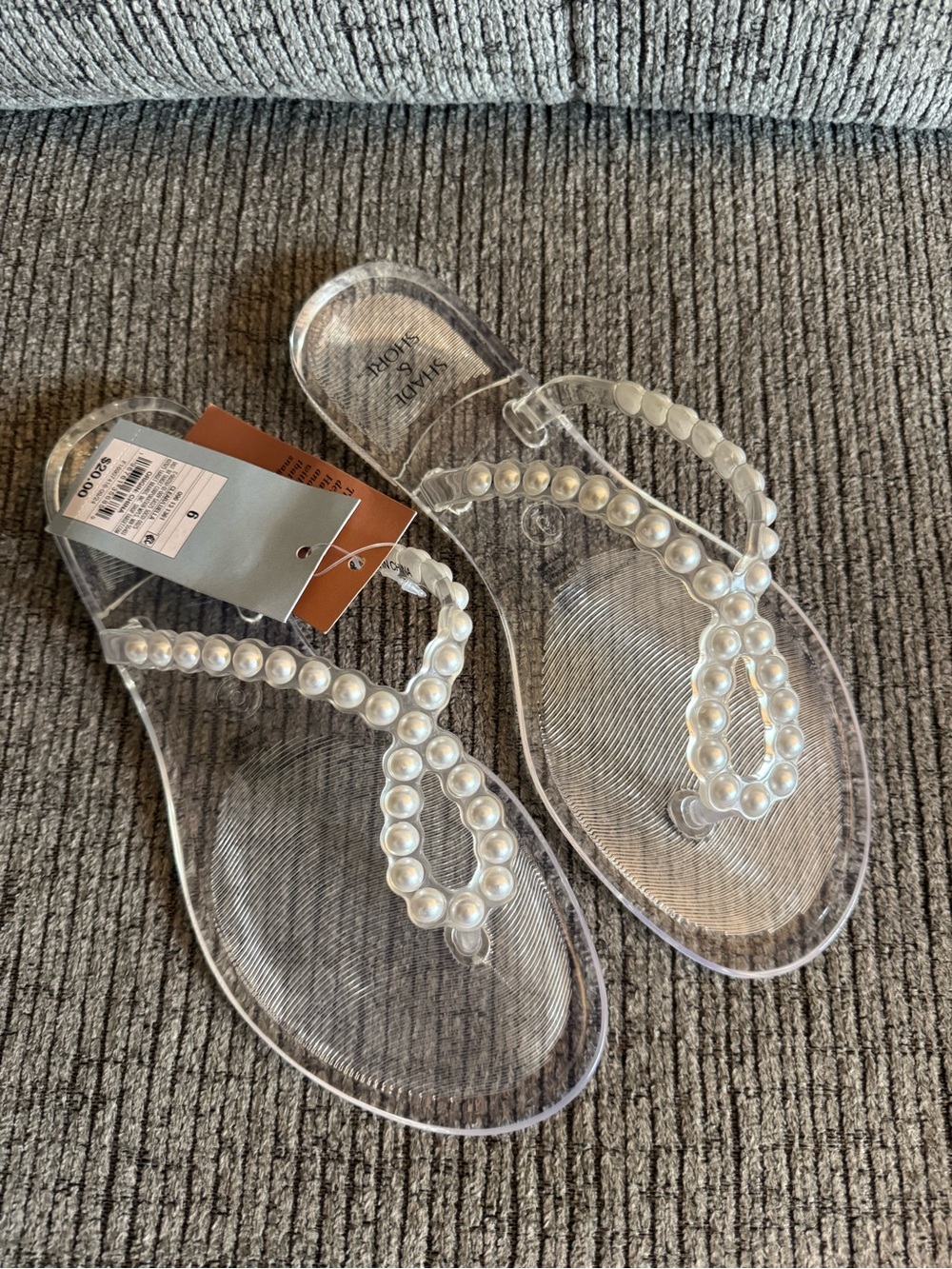 Clear Pearl-Embellished Jelly Thong Sandals - Women